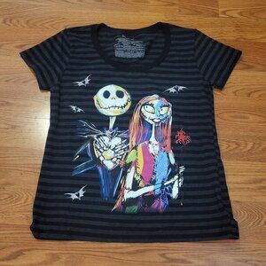 Disney Store Nightmare Before Christmas Jack & Sally Striped T-Shirt L Women's
